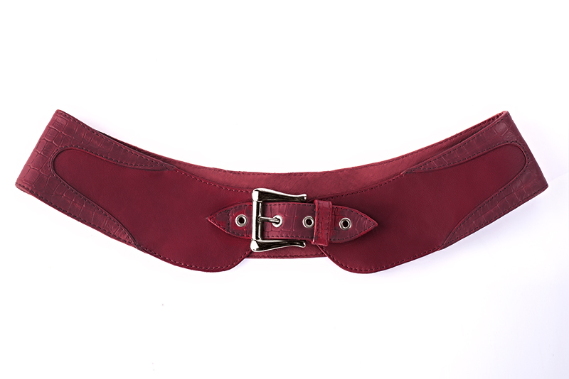 Burgundy red women's dress belt, matching pumps and bags. Made to measure. Rear view - Florence KOOIJMAN